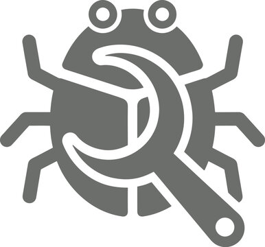 Gray silhouette bug with magnifying glass for pest control and inspection services
