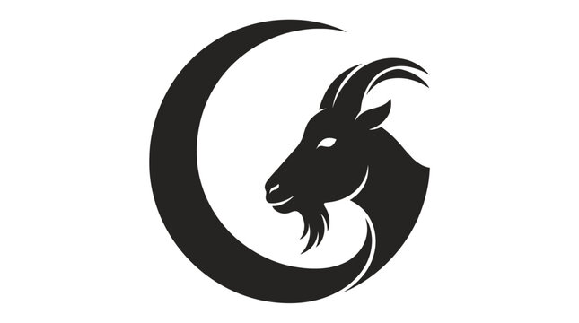 black goat head silhouette in crescent moon shape