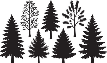 Set of coniferous trees, vector and isolated © Masud