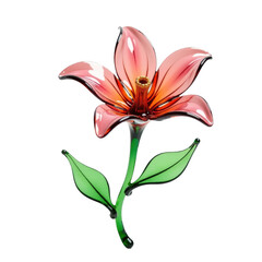 Obraz premium A single pink flower with green leaves growing on a stem
