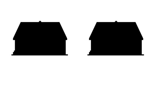 Houses depicted as black silhouettes stand side by side against a clean white background to represent modern residential real estate development and urban property planning concepts in a graphic.