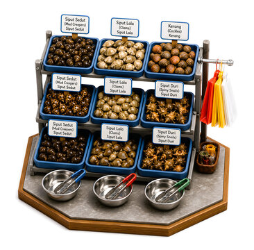 Malaysian Wet Market Shellfish Stall with Siput Sedut, Lala, and Kerang Miniature Diorama
