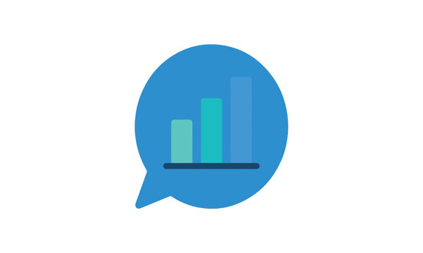 Vote or poll icon with bar chart inside a speech bubble, digital graphic
