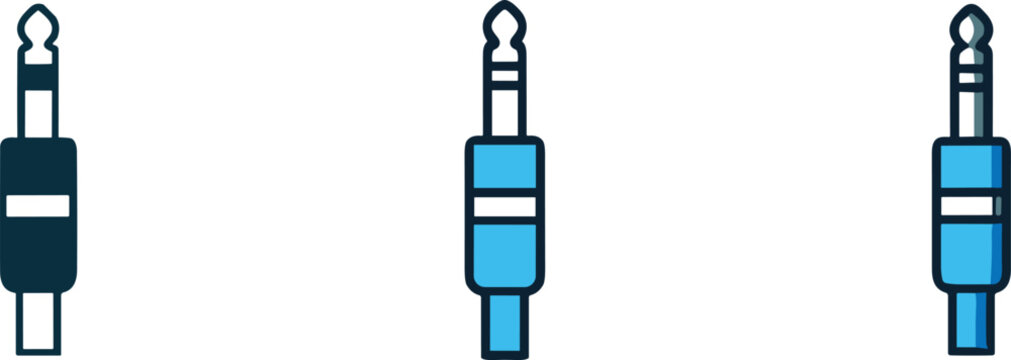 Vector illustration set of audio jack connectors for music equipment and sound technology on white background.Print