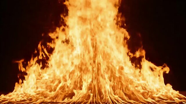 Large fire flames burning brightly on a dark background
