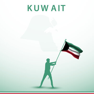 Kuwait national pride runner with flag

