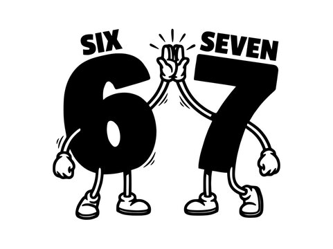 Vector isolated six seven 67 brainrot character pics, vector black and white