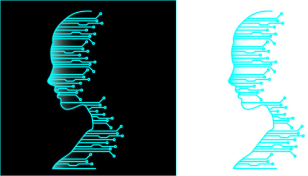 Artificial Intelligence Concept with Digital Human Face Circuit Pattern.