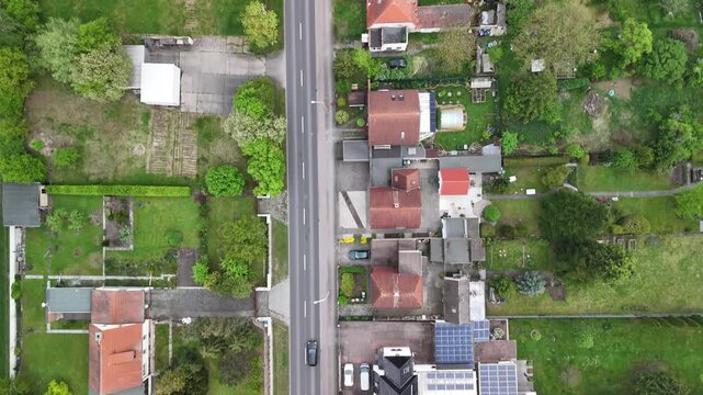 Aerial Top View of Rural Residential Area Along Country Road