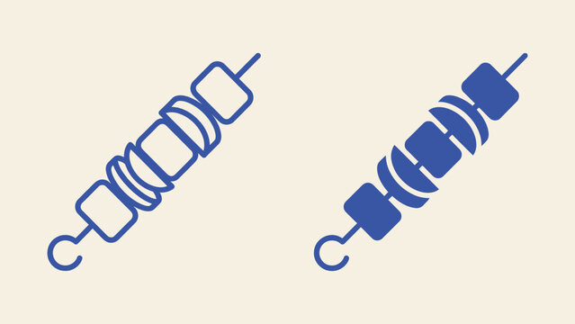 Shish kebab vector icons in outline and solid styles. Representing grilled food, barbecue menus, and outdoor cooking concepts