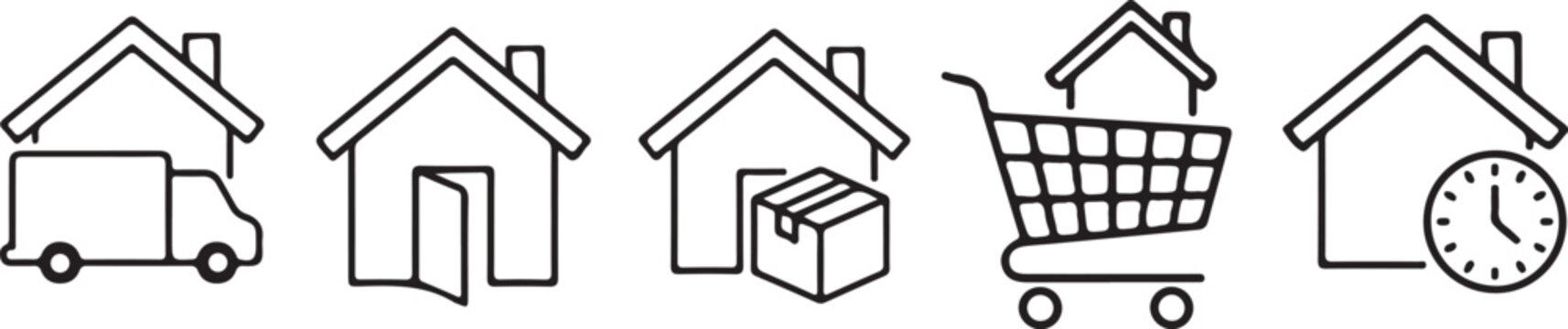 Real estate process icons moving buying selling shopping and time
