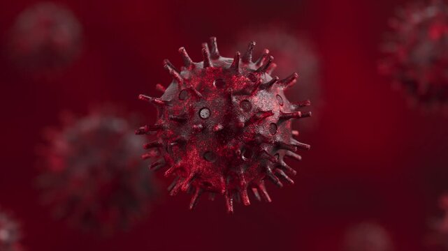 Dangerous virus cells floating in the bloodstream under a microscope, representing a deadly pandemic like coronavirus covid-19, sars, or influenza, showing a public health crisis and medical threat
