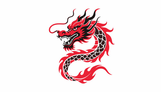 Traditional chinese dragon vector graphic with red body and black scale pattern for decoration