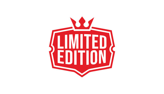 Red limited edition sign with crown emblem on white background