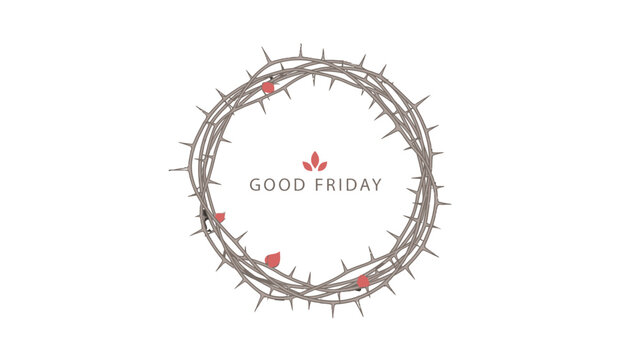 Good Friday Symbol: A minimalist depiction of a crown of thorns, a powerful symbol of Good Friday, artfully arranged around the words Good Friday, evoking a sense of solemnity, reflection, and faith.