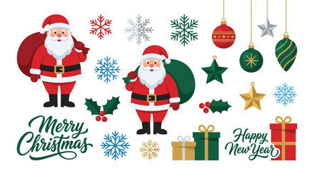 Colorful Christmas illustration with Santa Claus and holiday greetings © Naymurrahman
