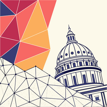 Geometric illustration of us capitol building with colorful polygon background