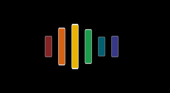 Colorful audio spectrum bars pulsing rhythmically on animation black background