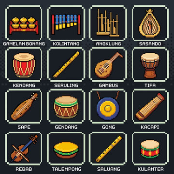 Pixel Art Collection of Traditional Indonesian Musical Instruments