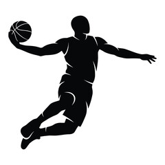 Silhouette of basketball player in mid-air dunk against white background © Naymurrahman