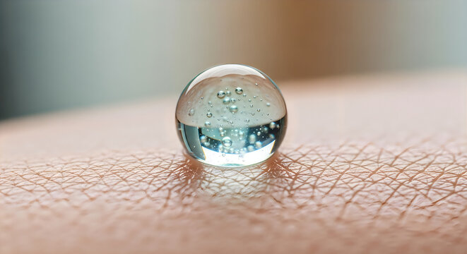 Clear glass crystal ball on textured surface with reflection