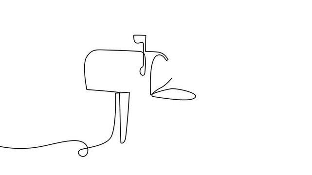 Continuous one line mailbox mail box cartoon card letter drawing. Mailbox mail letter send vector illustration post postal spam flat traditional graphic art home icon digital doodle postcard delivery