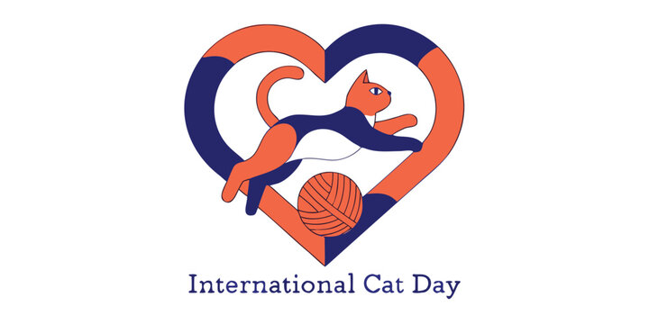 Cat playing with yarn inside heart shape for international cat day.