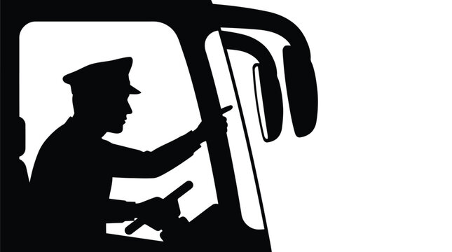 Police officer silhouette directing traffic with road sign on illustration isolated on white background