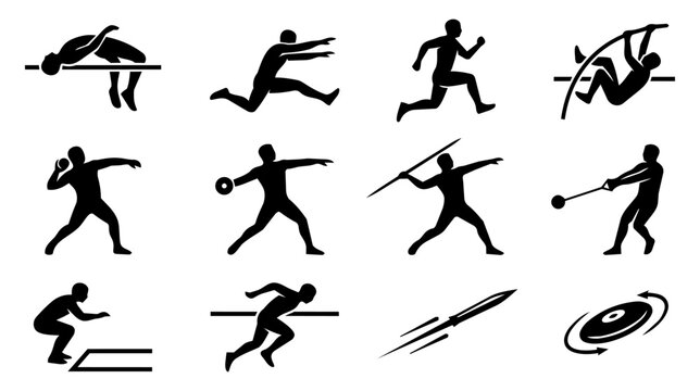 Track and Field Jump and Throw Silhouette Icons Set