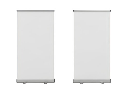 blank white presentation boards on stands isolated on white background