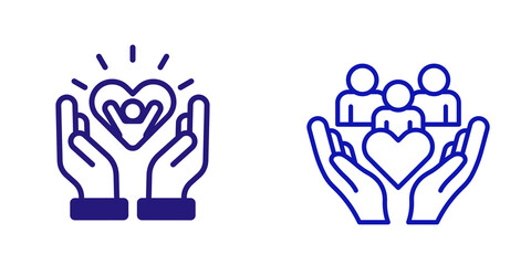 Obraz premium Care and Support Icons: Hands Holding Heart and People