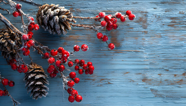 Winter scene given with red beads, pins, and a blue background for decorating f&ecirc;tes.