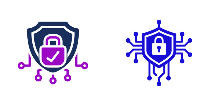 Cyber Security Shield Icon with Lock and Circuit Board Elements