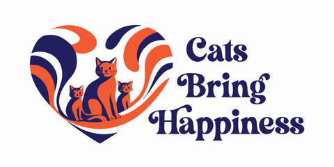 Family of cats sitting inside heart shape graphic for happiness message. © SarwarGfx