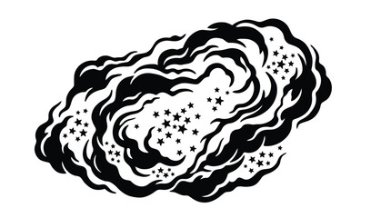 Fototapeta premium Whimsical black cloud illustration with stars and dreamy night sky concept isolated on white background