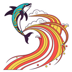 Colorful dolphin jumping out of a wave © Sabbir