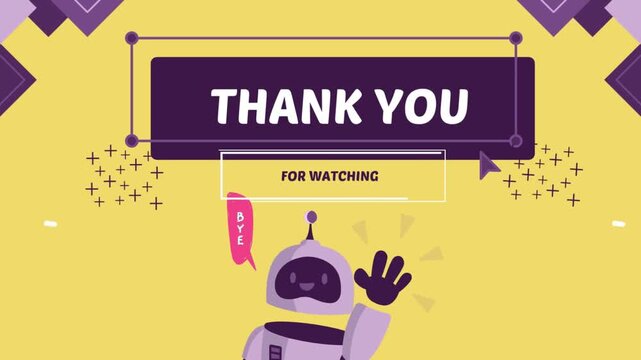 Thank You For Watching End Screen with Waving Robot on Yellow Background