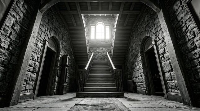 Grand stone staircase interior dramatic architectural pathway