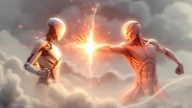 Futuristic Humanoid Robots in Cloudscape