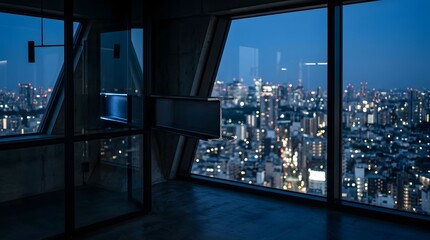 Obraz premium Modern interior view of cityscape at dusk or night