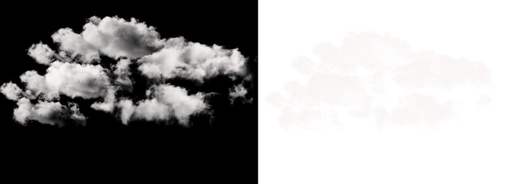 White puffy clouds on black and transparent background for design and decoration purposes transparent background