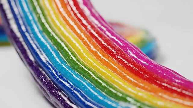 Close up of colorful rainbow slime with glitter texture.