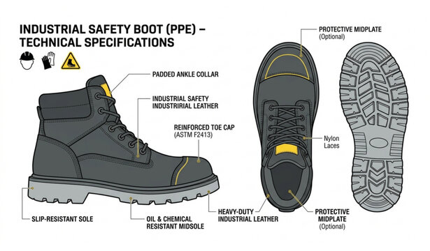 Safety boots PPE protective footwear set side and top view outline vector illustration industrial work shoes
