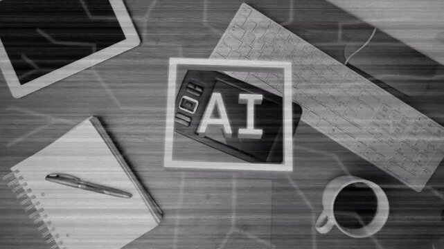 Detection square appearing over smartphone, AI letters fading, circuitry pulsing to mark device