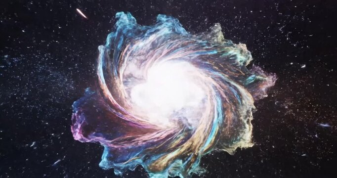 Colorful explosion of light and particles in a dark space, creating a dynamic visual effect