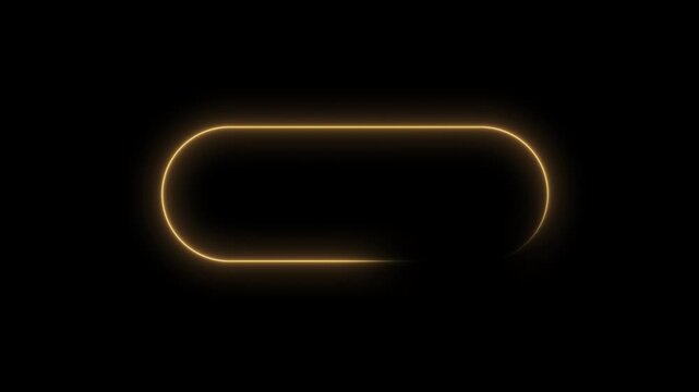 Glowing gold neon border animation with continuous light path loop, oval capsule frame on transparent background 4K