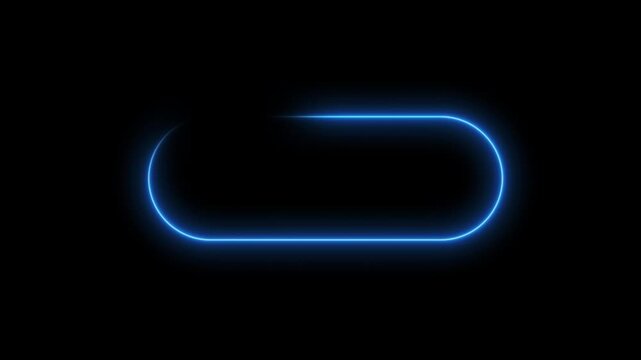 Glowing blue neon border animation with counter clockwise light path loop, oval capsule frame on transparent background 4K