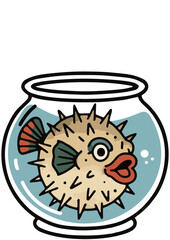 Playful pufferfish illustration in a fishbowl © Vexels
