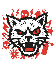 Aggressive feline illustration with bold graphic elements for t-shirt design © Vexels