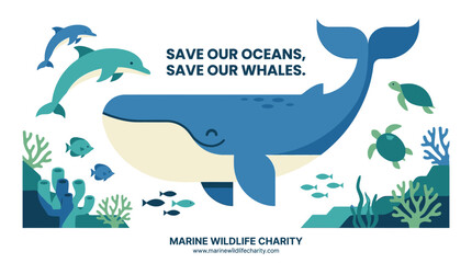 Fototapeta na wymiar Save Our Oceans and Whales Marine Wildlife Charity Poster
